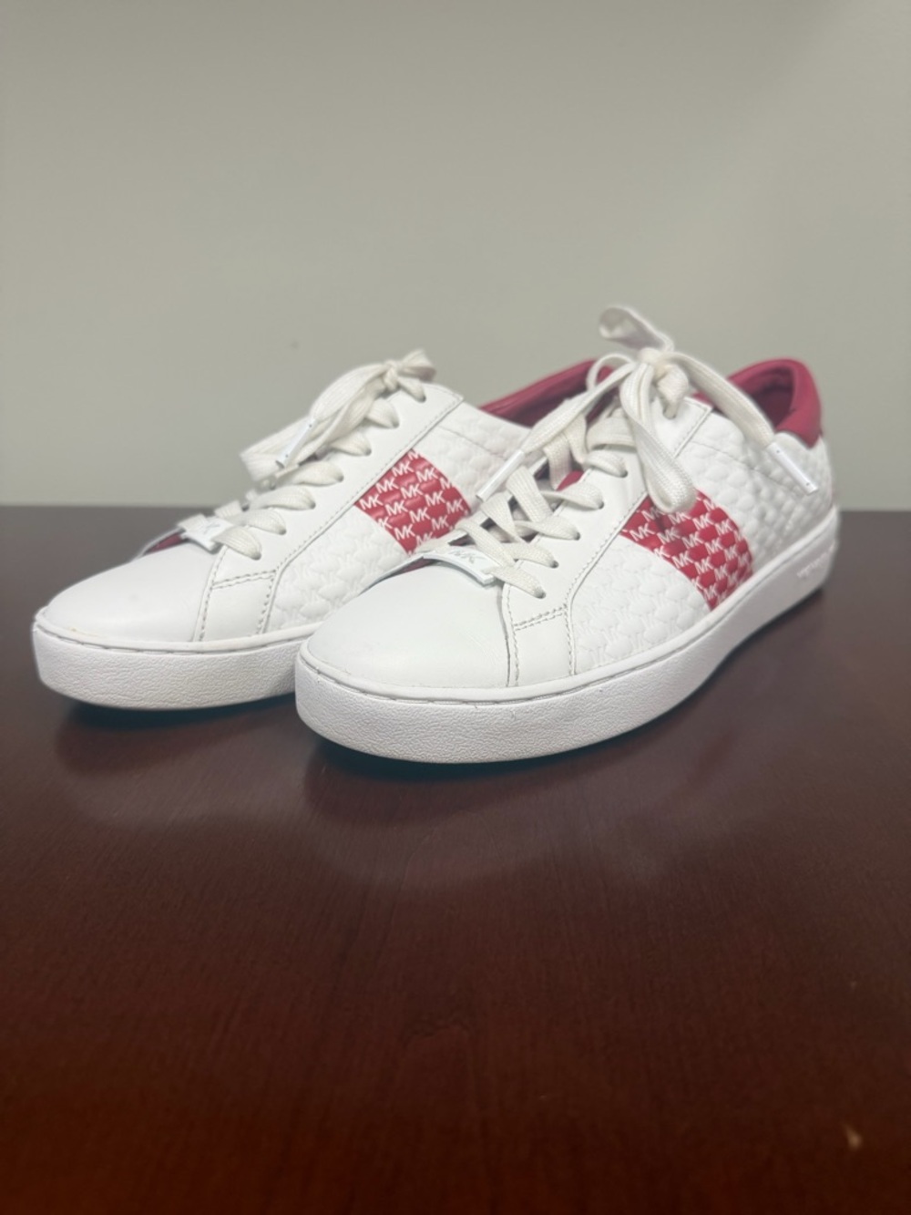 Michael Kors White Sneakers with Red MK Accent